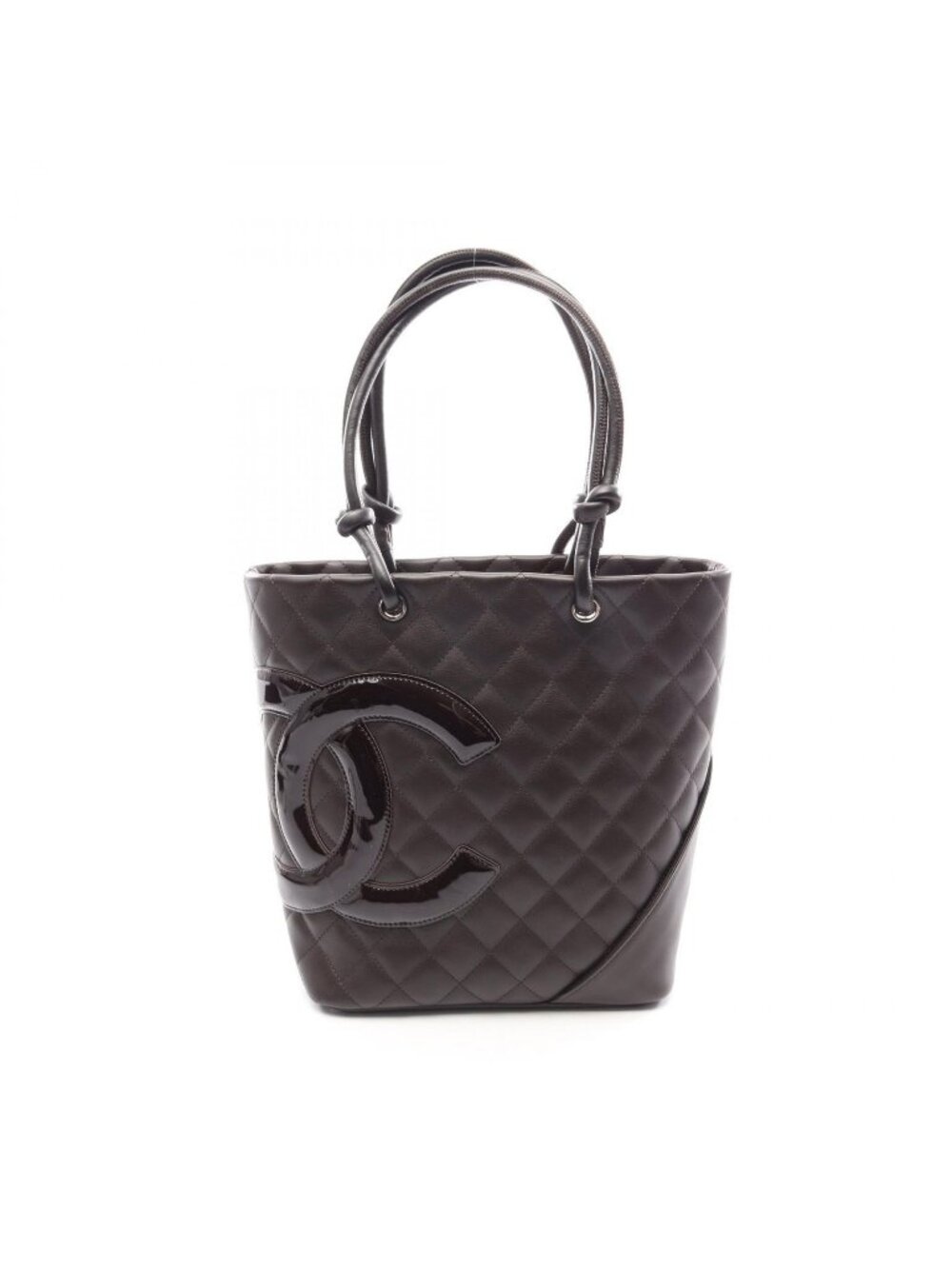 Chanel Tote Bag Cambon Line Medium Dark Brown Leather Patent